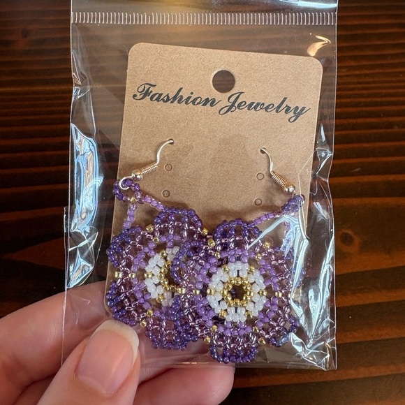 Jewelry - Handcrafted Beaded Earrings - Purple